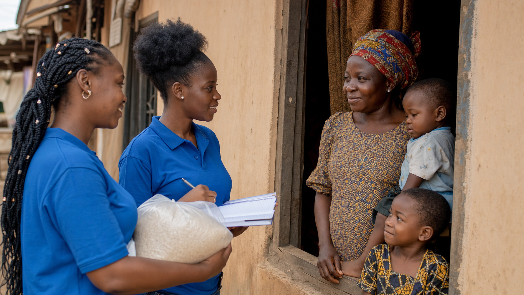 Volunteers meeting families during a community relief drive